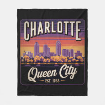 Retro Charlotte Skyline Illustration–Poster Style 