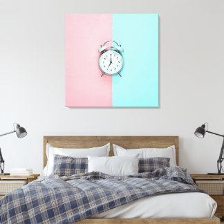 Retro charm lichtblauwe wekker op Roze & Blauwgroe Canvas Afdruk