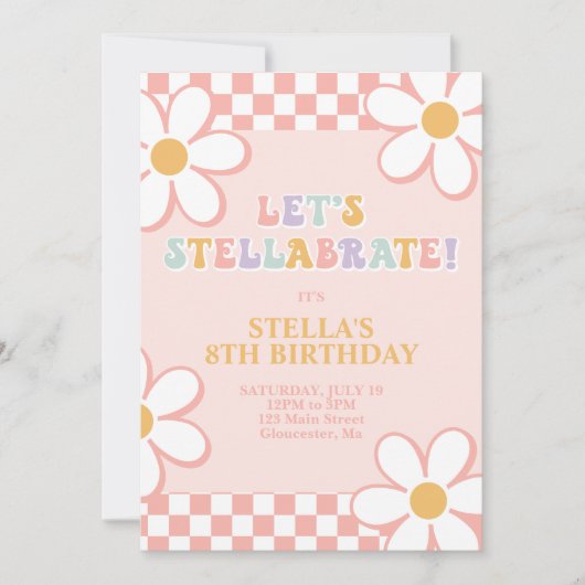 Retro Check Stellabrate Anniversaire Invitation (Devant)