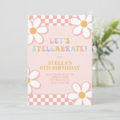 Retro Check Stellabrate Anniversaire Invitation (Debout devant)