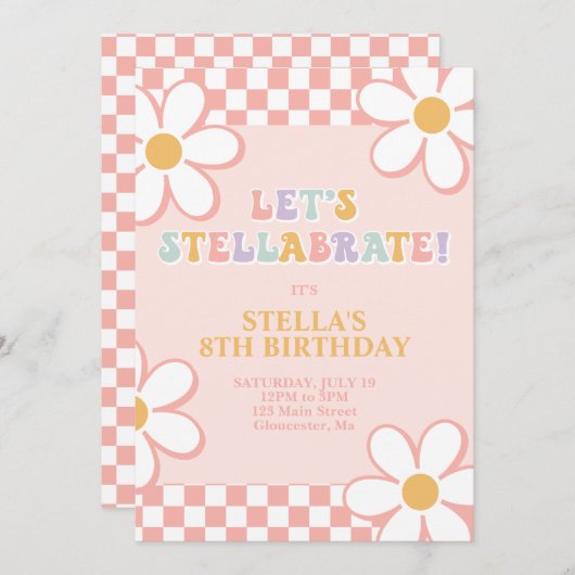Retro Check Stellabrate Anniversaire Invitation (Devant / Derrière)