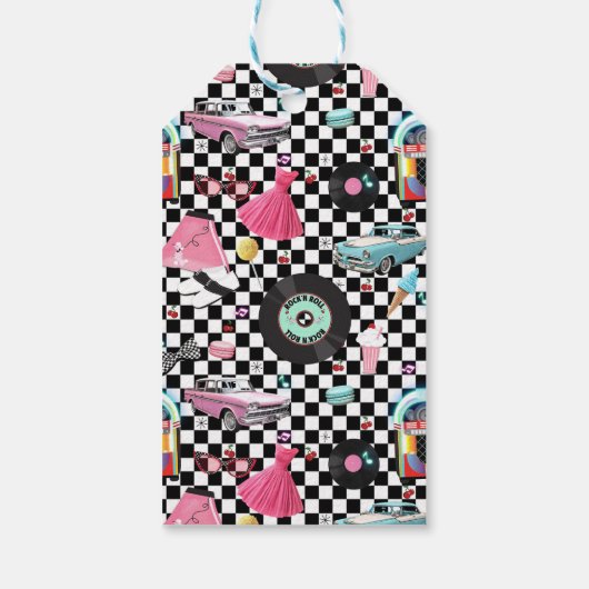 Retro Checker 50's Fifties Thema Party Favor Cadeaulabel (Achterkant)