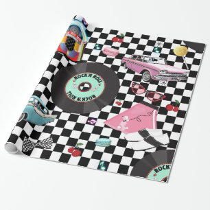 Retro Checker 50's Fifties Thema Verjaardagsfeest Cadeaupapier