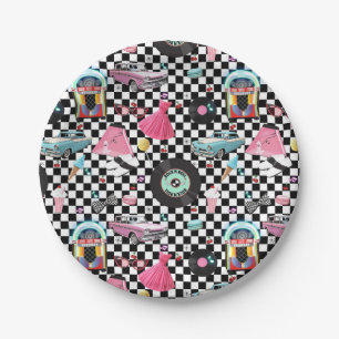 Retro Checker 50's Jaren Vijftig Thema Verjaardags Papieren Bordje