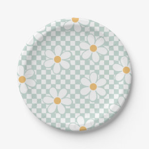 Retro Checker Daisy mint verjaardagspapier Borden Papieren Bordje