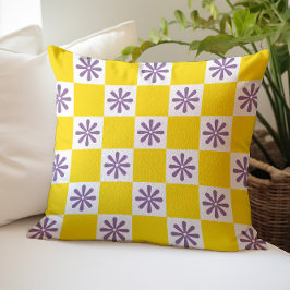 Retro Checker geruit bloemenpatroon Kussen