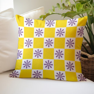 Retro Checker Geruit Bloemmotief Kussen