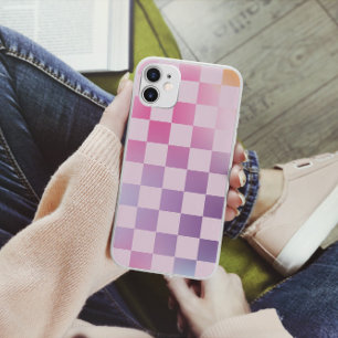 Retro Checker Geruite Gradiënt Paarse Patroon Case-Mate iPhone 14 Hoesje