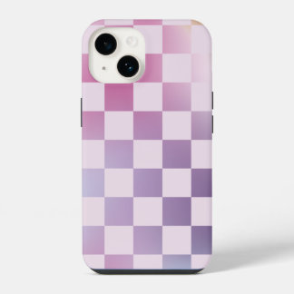 Retro Checker Geruite Gradiënt Paarse Patroon iPhone 14 Hoesje