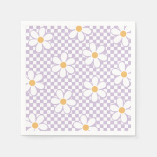 Retro Checker Lila Madeliefje verjaardag Servet