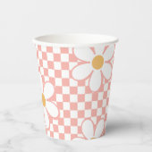 Retro Checker Roze Daisy verjaardag Papieren Bekers (Voorkant)