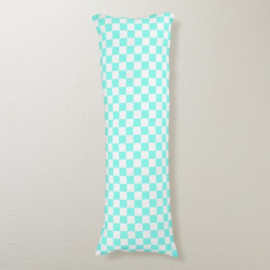 Retro Checkerboard, Aqua & White Body Pillow Lichaamskussen (Voorkant Verticaal)