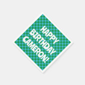 Retro Checkerboard Blauw Groen Aangepaste Verjaard Servet (Hoek)