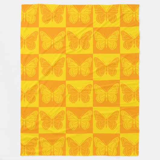 Retro Checkerboard Butterfly Pattern Yellow Oranje Fleece Deken (Voorkant)