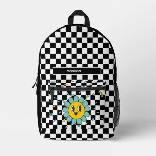 Retro Checkerboard Daisy Bedrukte Rugzak