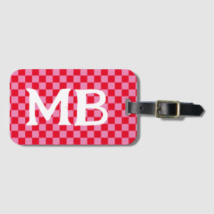 Retro Checkerboard Geruit Patroon Roze Sinaasappel Bagagelabel