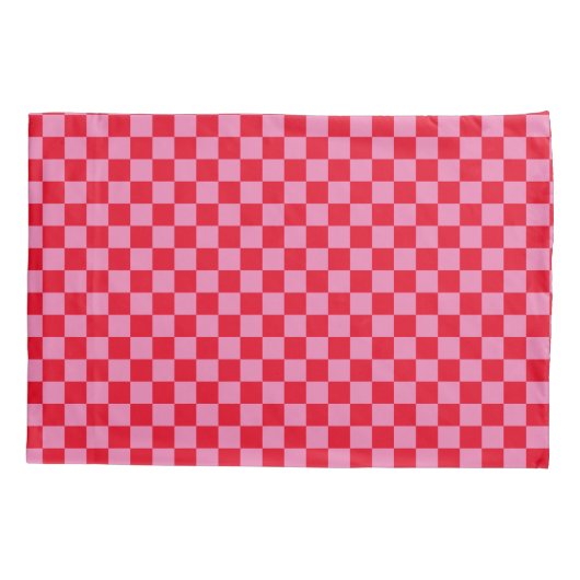 Retro Checkerboard Geruit Patroon Roze Sinaasappel Kussensloop (Achterkant)