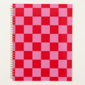 Retro Checkerboard Geruit Patroon Roze Sinaasappel Planner (Voorkant)