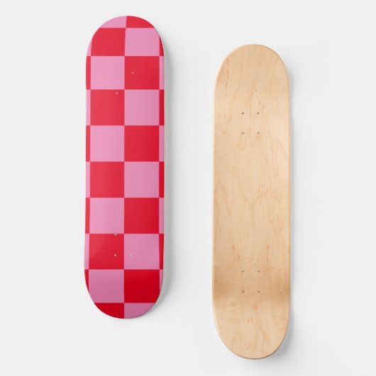 Retro Checkerboard Geruit Patroon Roze Sinaasappel Skateboard (Voorkant)