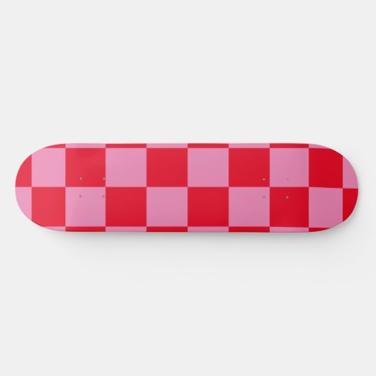 Retro Checkerboard Geruit Patroon Roze Sinaasappel Skateboard (Horizontaal)