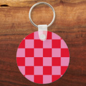 Retro Checkerboard Geruit Patroon Roze Sinaasappel Sleutelhanger (Achterkant)