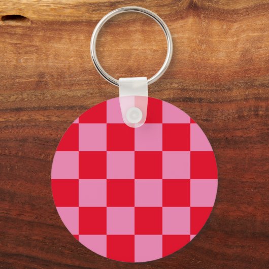 Retro Checkerboard Geruit Patroon Roze Sinaasappel Sleutelhanger (Achterkant)