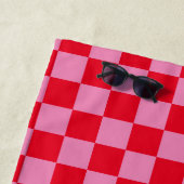 Retro Checkerboard Geruit Patroon Roze Sinaasappel Strandlaken (In situ)