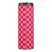 Retro Checkerboard Geruit Patroon Roze Sinaasappel Thermosbeker (Achterkant)
