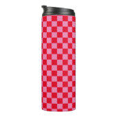 Retro Checkerboard Geruit Patroon Roze Sinaasappel Thermosbeker (Geroteerd rechts)