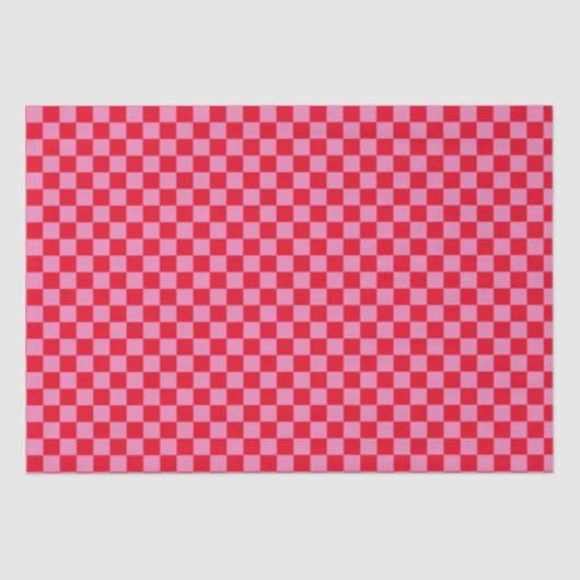 Retro Checkerboard Geruit Patroon Roze Sinaasappel Tissuepapier (Voorkant)