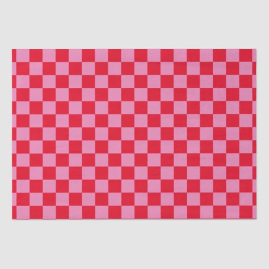 Retro Checkerboard Geruit Patroon Roze Sinaasappel Tissuepapier (Voorkant)