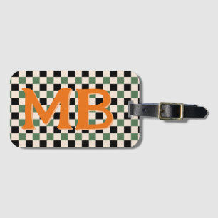 Retro Checkerboard Geruite Patroon Groen Sinaasapp Bagagelabel