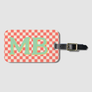 Retro Checkerboard Geruite Patroonpastel Sinaasapp Bagagelabel