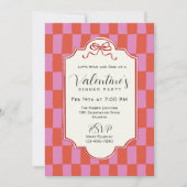 Retro Checkerboard Handdrawn Bow Valentine Dinner Kaart (Voorkant)