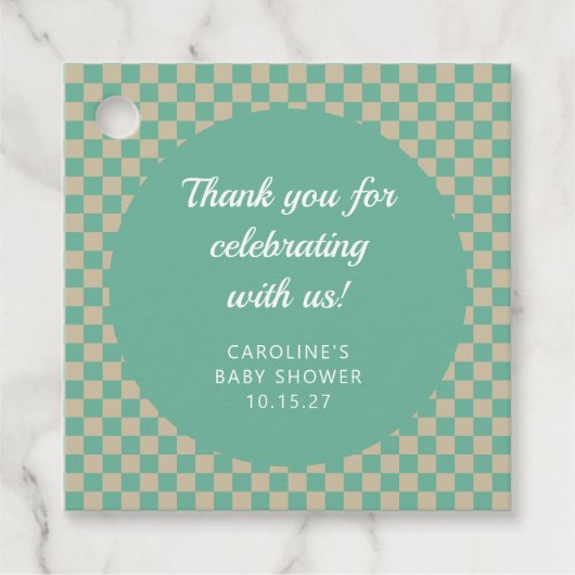 Retro Checkerboard Mint Shower Custom Bedankt Bedankjes Labels (Voorkant)
