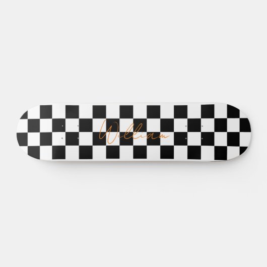 Retro Checkerboard Patroon Wit en Zwart Skateboard (Horizontaal)