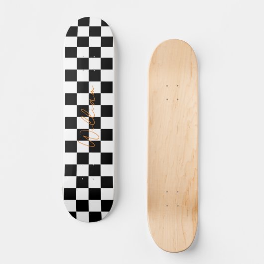 Retro Checkerboard Patroon Wit en Zwart Skateboard (Voorkant)