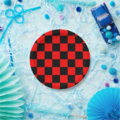 Retro Checkerboard Pattern Red & Black Novelty Papieren Bordje (Feest)