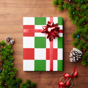 Retro Checkerboard Red en Green Kerstmis Cadeaupapier