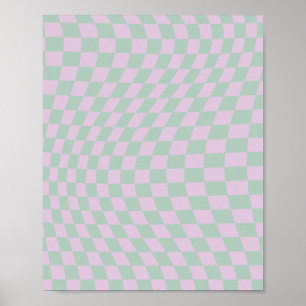 Retro Checkerboard Sage Green Paars Check Patroon Poster