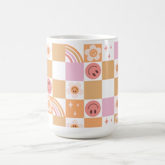 Retro Checkerboard Smile Face 60s Pattern-Mok Koffiemok (Center)