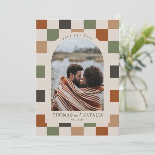 Retro Checkered, Arch Photo Sla de datum op Kaart (Staand voorkant)