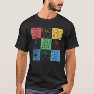 Retro Checkered Autisme Bewustzijn Maand Coquette  T-shirt