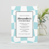 Retro Checkered Blue 57e verjaardag uitnodigingen (Staand voorkant)