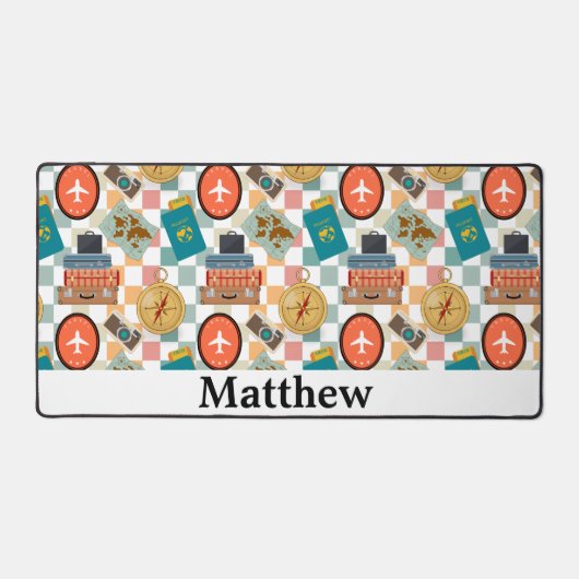 Retro Checkered gepersonaliseerde vakantiereizen Bureaumat (Voorkant)