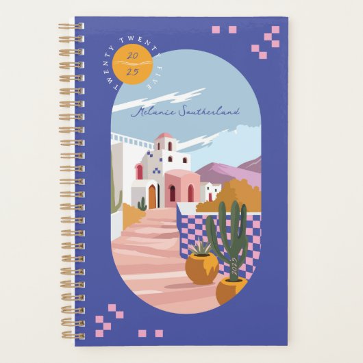 Retro Checkered Griekenland Architectuur Gepersona Planner (Voorkant)