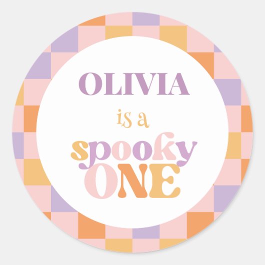 Retro Checkered Halloween eerste verjaardag Ronde Sticker (Voorkant)