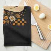 Retro Checkered Halloween Raccoon Theedoek (Quarter Fold)