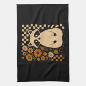 Retro Checkered Halloween Raccoon Theedoek (Verticaal)