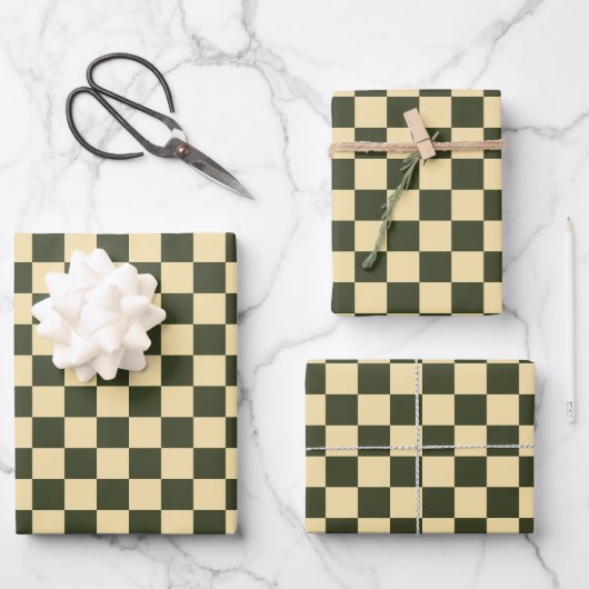 Retro Checkered in Olive Green and Cream Inpakpapier Vel (Voorkant)